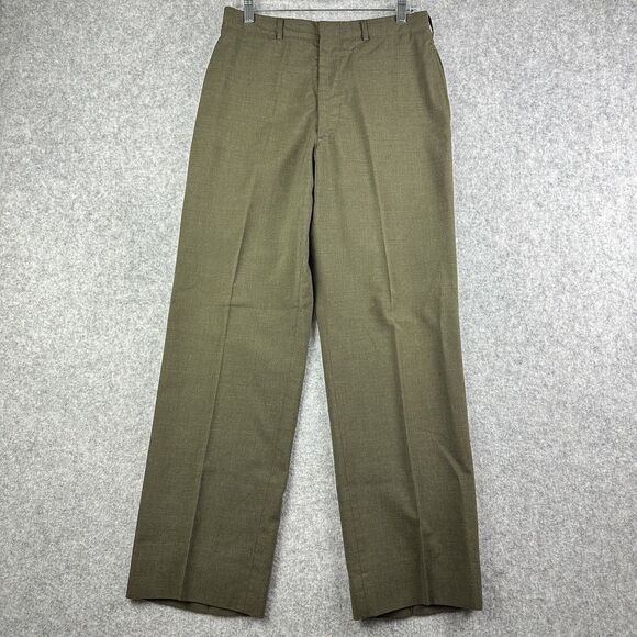 VTG Military Trousers Pants Mens 32 Tropical Green Wool Blend 70s (Meas 30"x30") - Picture 1 of 14